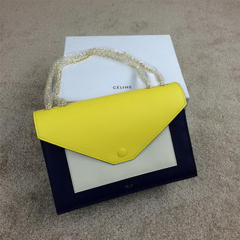 Celine Pocket Borsa Seashell liscia pelle di vitello 175.383 Royal & White & Giallo