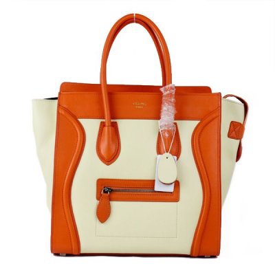 Celine Boston Bianco Arancione Sorriso Pelle Borse