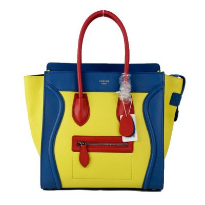 Celine Boston Blu Giallo Rosso Sorriso Pelle Borse