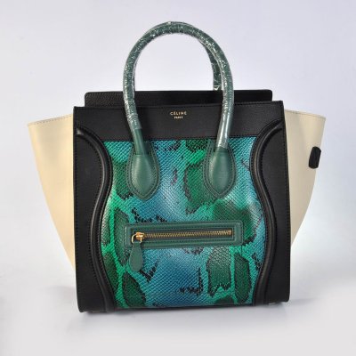 Celine Boston Nero Verde Sorriso Borsa in pelle