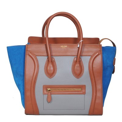 Celine Boston Tan Grigio Marrone Blu sorriso Bag Cuoio