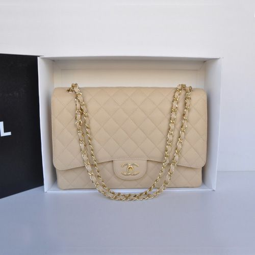 Chanel Classic Flap Borse Maxi doppia A36098 Albicocca Caviar originale cuoio dell'oro