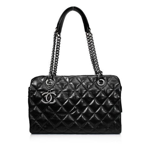 Chanel A5872 Luminoso in pelle Bowling Borse Nero