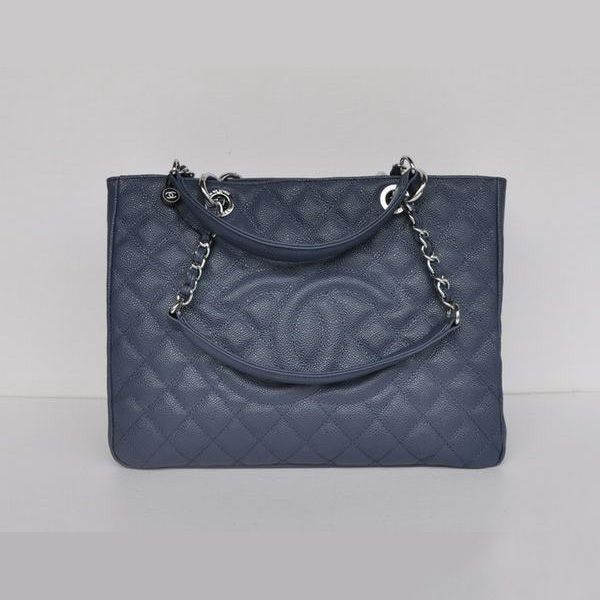 Borsa Chanel A50995 Royalblue Caviar tracolla in pelle argento