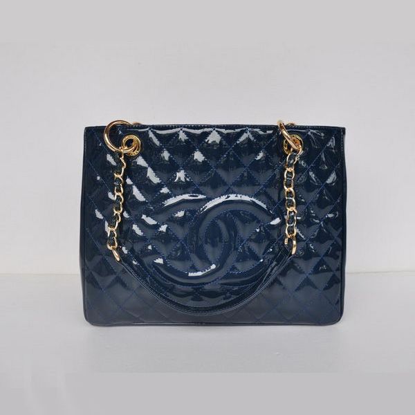 Borsa Chanel A50995 RoyalBlu spalla in pelle verniciata d'oro