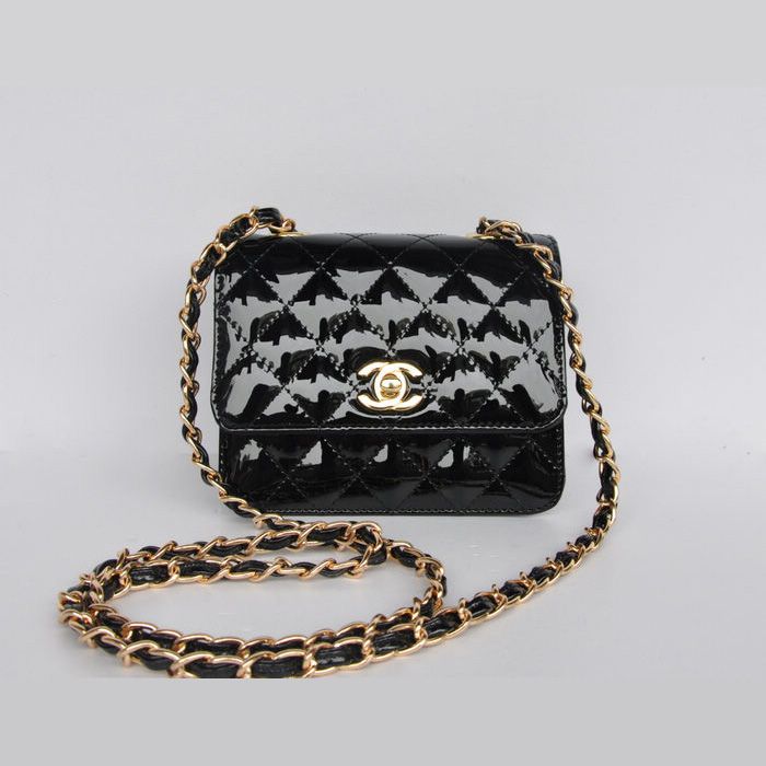 Chanel Classic Flap Borse Micro 1118 vernice nera hardware oro