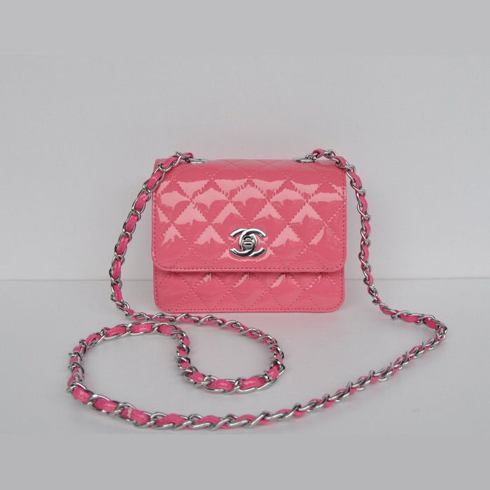 Chanel Classic Flap Borse 1118 Micro pesca in vernice argento Hardware