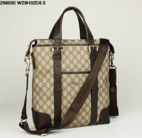 Gucci 298035 Tessuto con Leather Tote Bag Marrone Caffè