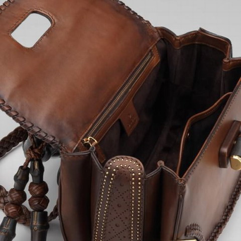 Gucci New Bamboo Top Handle Bag 263970 in Dark Brown