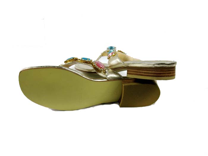 Manolo Blahnik colourful diamond golden slippers