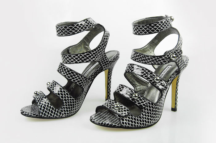 Manolo Blahnik five-buckle watersnake skin sandals black