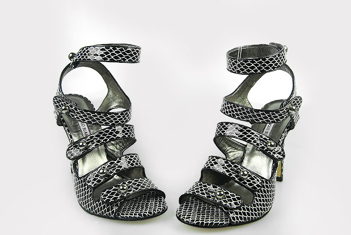 Manolo Blahnik five-buckle watersnake skin sandals black