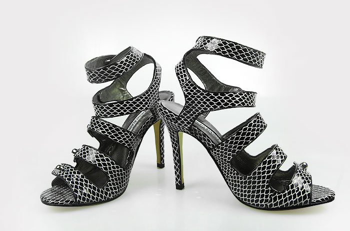 Manolo Blahnik five-buckle watersnake skin sandals black