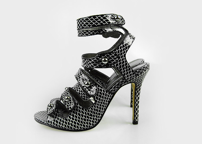 Manolo Blahnik five-buckle watersnake skin sandals black