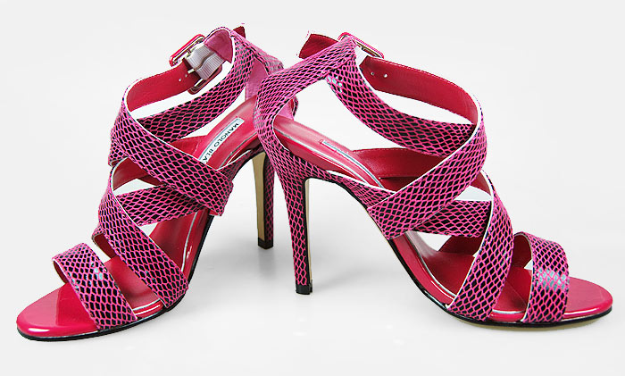 Manolo Blahnik watersnake multi-strap sandals coccinellin