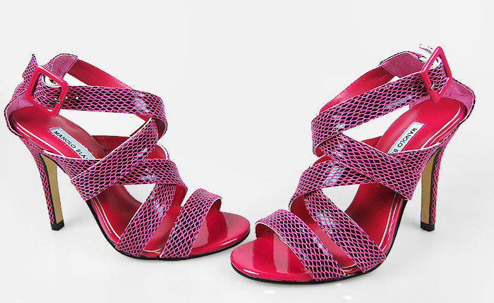 Manolo Blahnik watersnake multi-strap sandals coccinellin