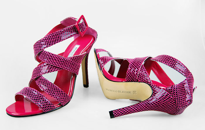 Manolo Blahnik watersnake multi-strap sandals coccinellin
