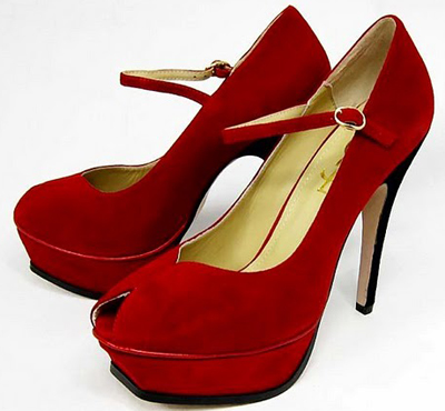 YSL Ankle Strap Suede Platform high heel Pumps Red