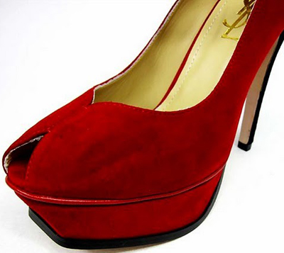 YSL Ankle Strap Suede Platform high heel Pumps Red