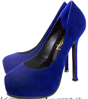 YSL Platform Suede high heel Pumps blue