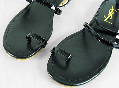 YSL flat strapy high heel sandals black
