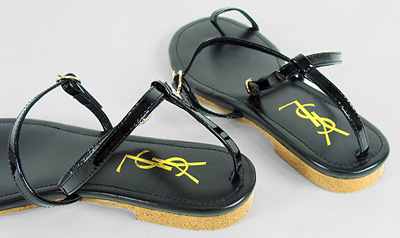 YSL flat strapy high heel sandals black