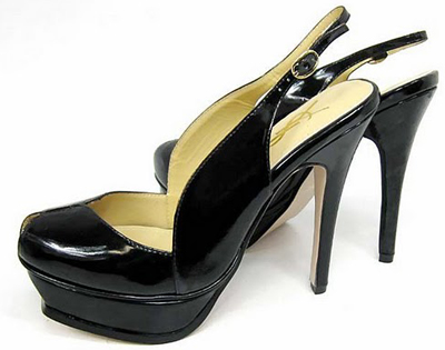 YSL patent V-shape toe slingbacks high heel Pump black