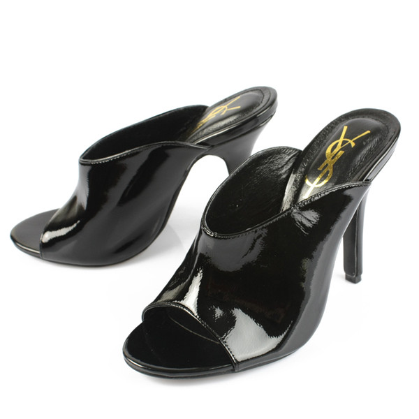 YSL patent flip flop high heel sandals black