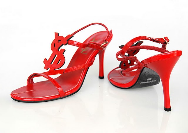 YSL sexy logo-displayed strapy high heel sandals red