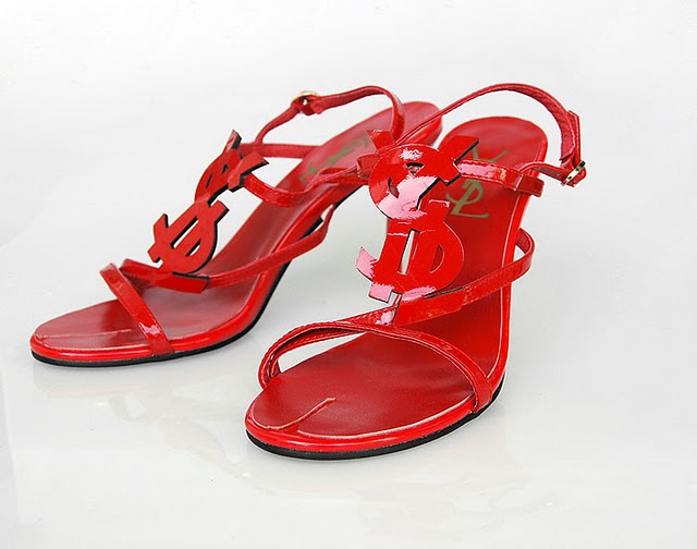 YSL sexy logo-displayed strapy high heel sandals red