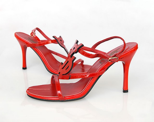 YSL sexy logo-displayed strapy high heel sandals red