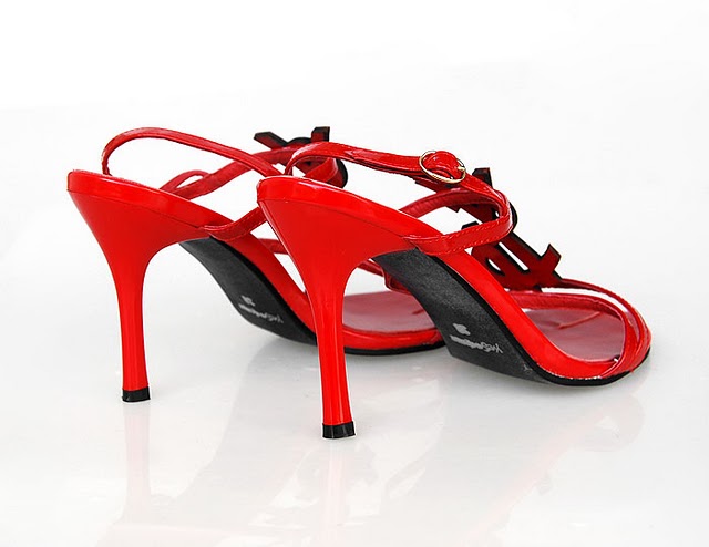 YSL sexy logo-displayed strapy high heel sandals red
