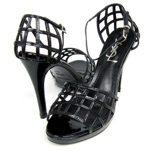 YSL sexy square grid high heel sandals black