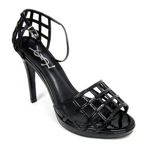 YSL sexy square grid high heel sandals black
