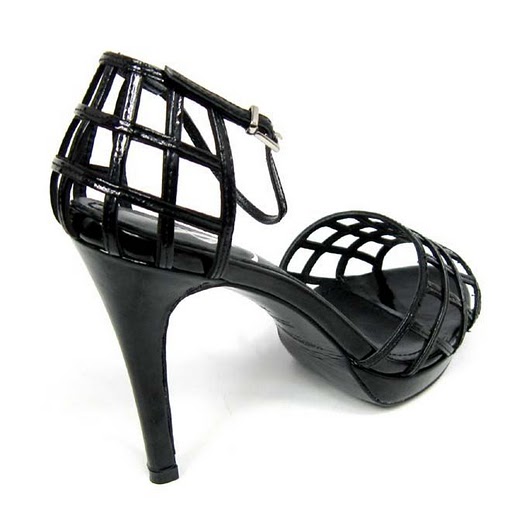 YSL sexy square grid high heel sandals black