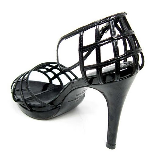 YSL sexy square grid high heel sandals black