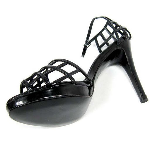 YSL sexy square grid high heel sandals black