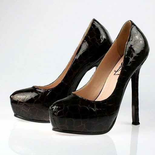 YSL stone veins patent high heel pumps dark brown