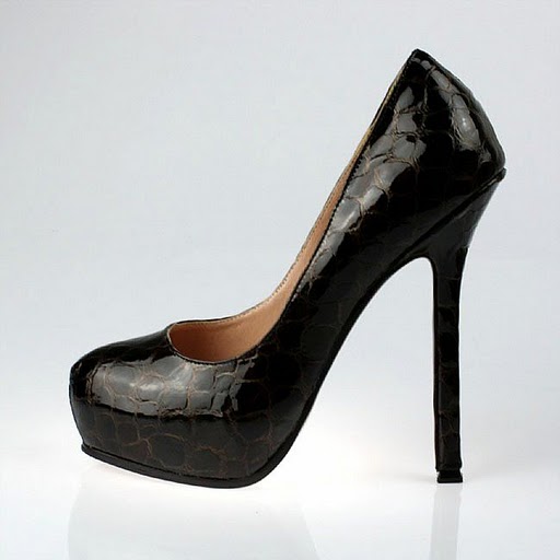 YSL stone veins patent high heel pumps dark brown