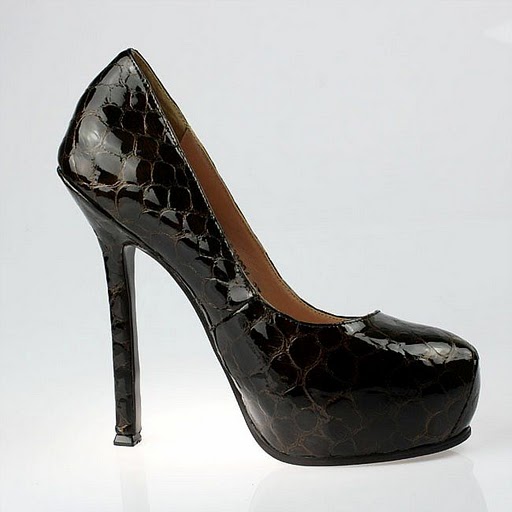 YSL stone veins patent high heel pumps dark brown