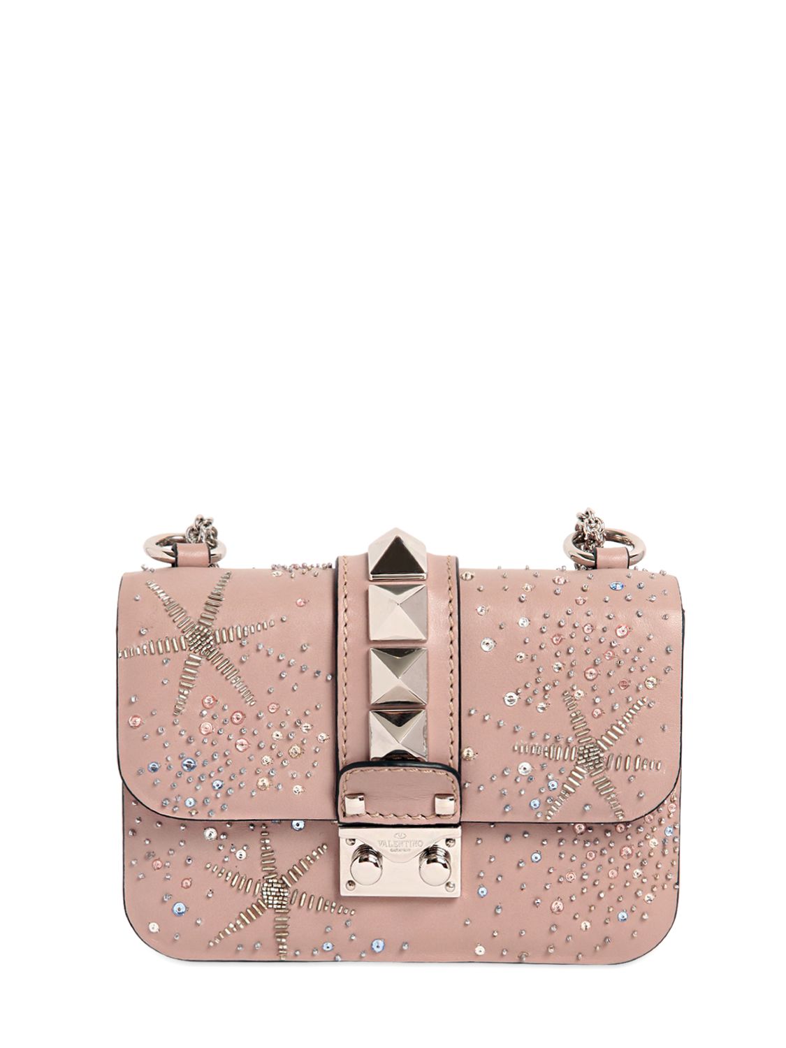 Valentino borsa "mini lock" in pelle con paillettes rosa cipria donna borse,valentino espadrillas shop online,valentino scarpe bitonto,Originale autentica licenza