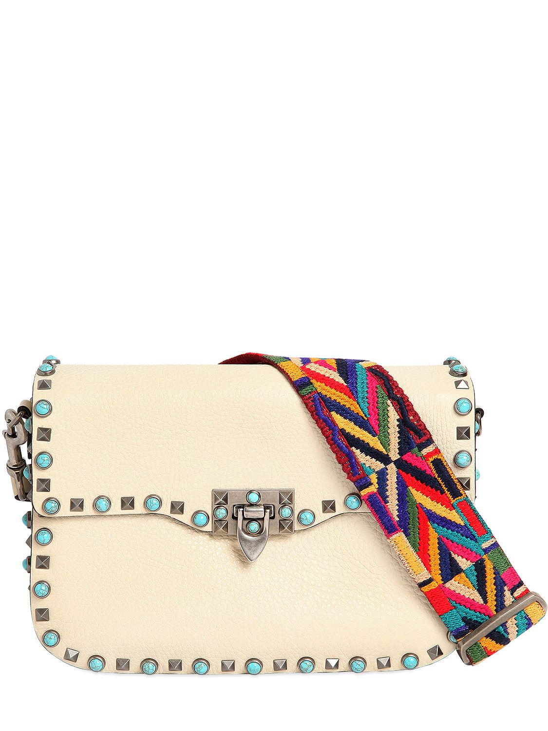 Valentino borsa "rockstud rolling" con tracolla ricamata avorio donna borse,valentino vestiti da sera,valentino espadrilles,Milano Vendita