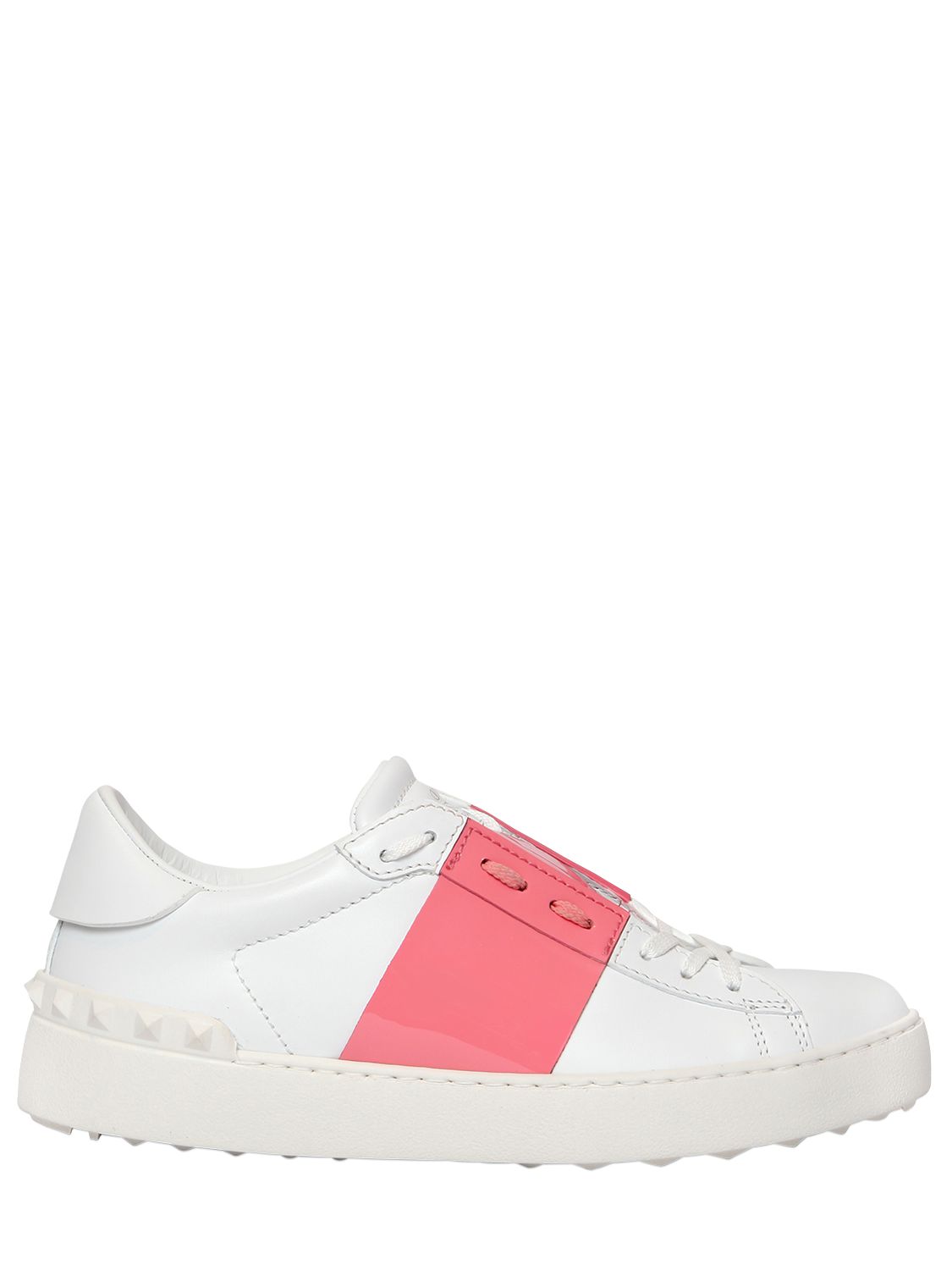 Valentino sneakers "open" in pelle con banda in vernice bianco/rosa donna scarpe,valentino espadrillas vendita,valentino tubino nero,mercato