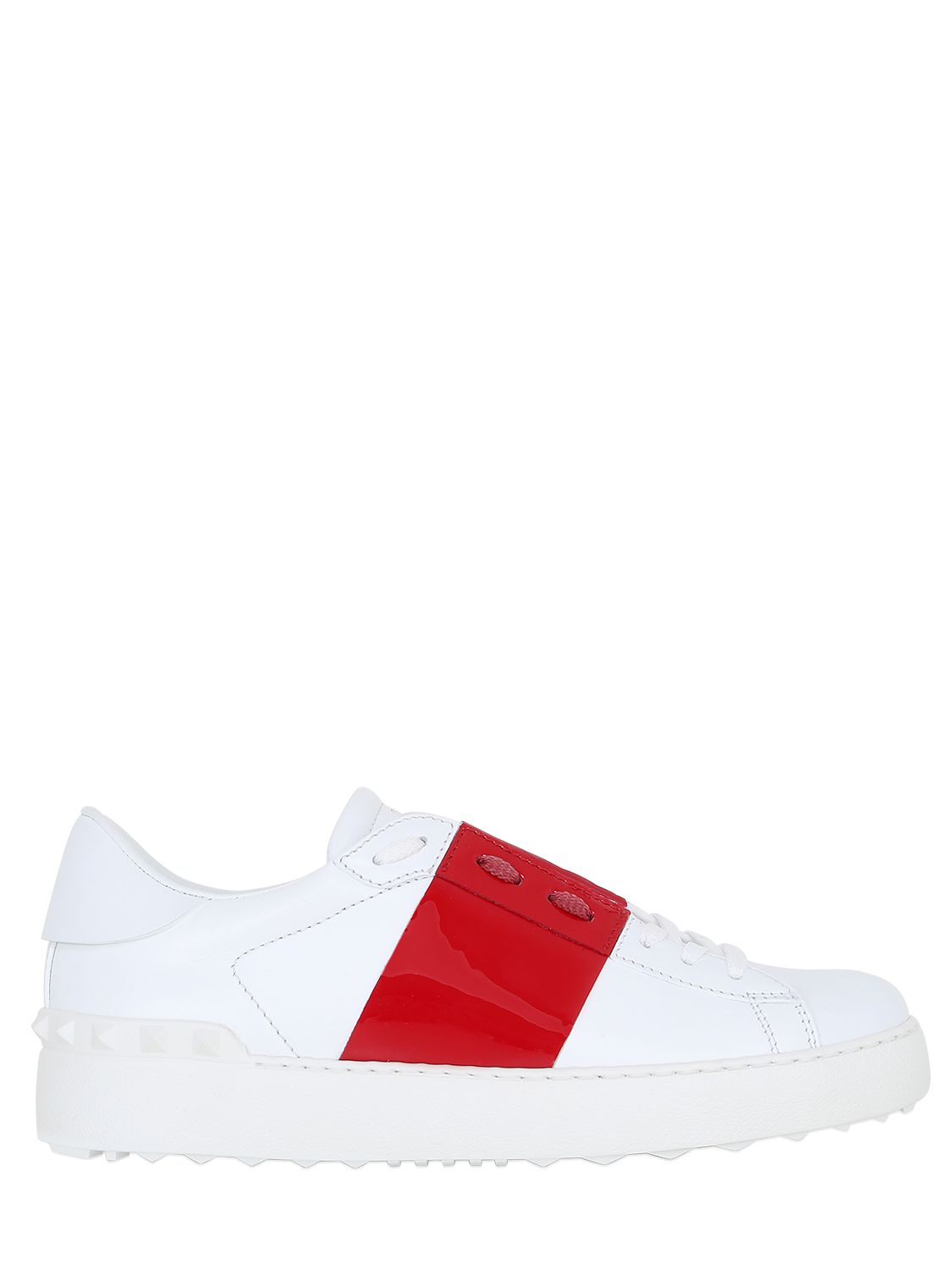 Valentino sneakers "open" in pelle con banda in vernice bianco/rosso donna scarpe,valentino tacchini,valentino borse miriade,fabbrica diretta