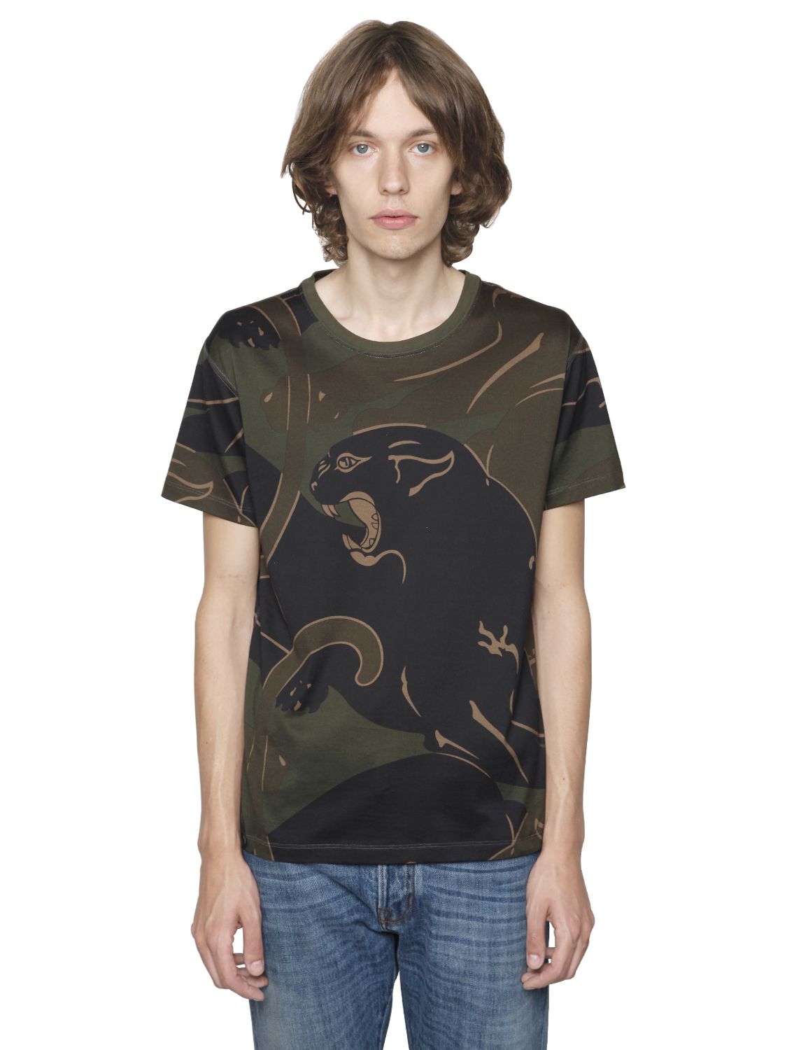 Valentino t-shirt in jersey di cotone stampa tigre verde militare uomo abbigliamento,valentino abbigliamento prezzi,valentino abiti da sera,Negozi