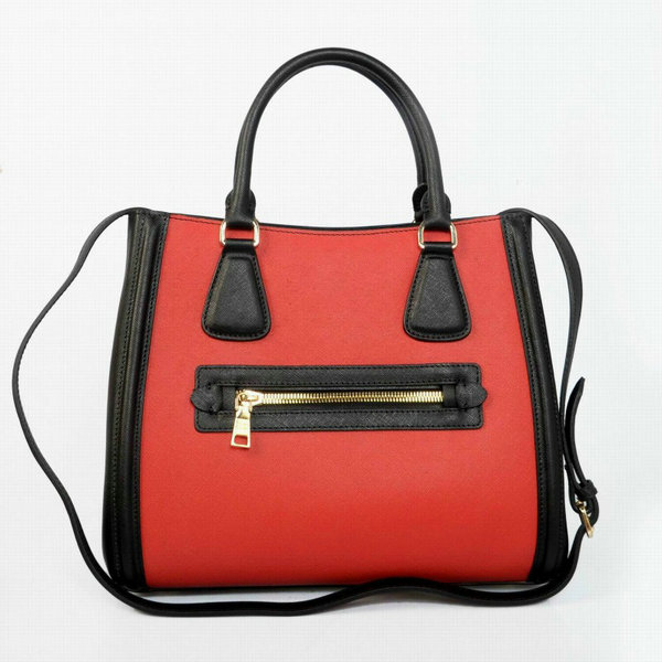 Prada Saffiano Bi -Color Cuir Leather Tote BN0653 in Black / Red