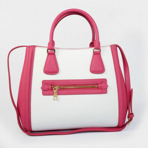 Prada Saffiano Bi -Color Cuir Leather Tote BN0653 in rosa / bian