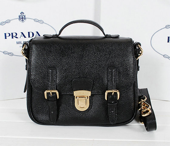 2013 Miglior Prada Daino Flap -Lock Messenger Bag in Pelle Nera