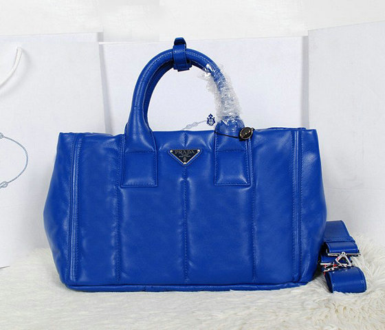 2013 Ultima Prada Nappa Bomber Leather Tote BN2647 in Blue