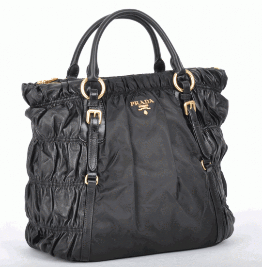 Prada Tessuto/Pelle Gaufre Shoulder Tote BN1790 in Nero